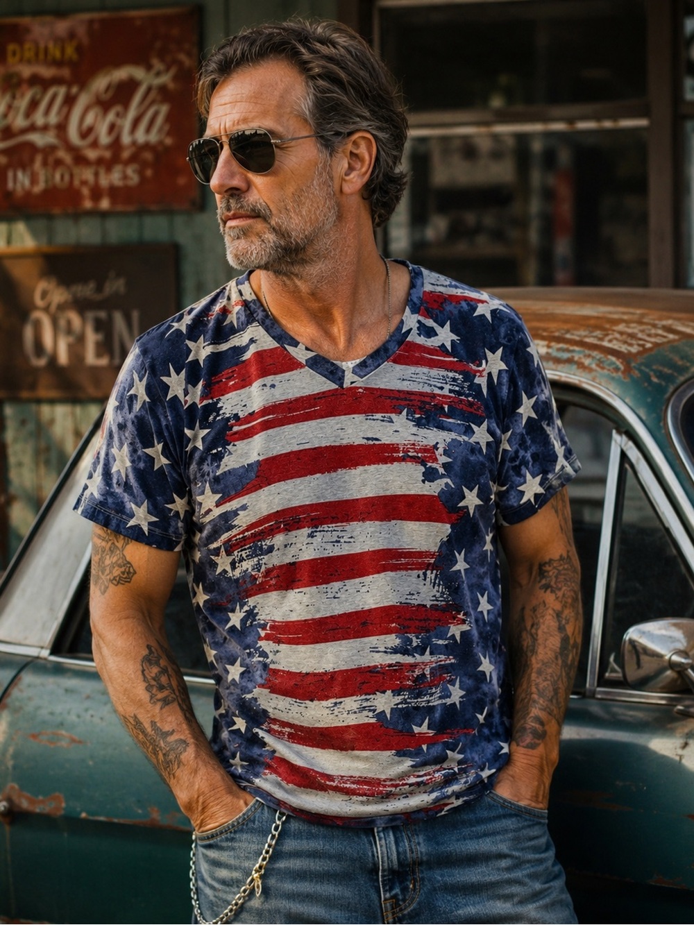 Vintage Men's Patriotic Red, White, and Blue Shirt